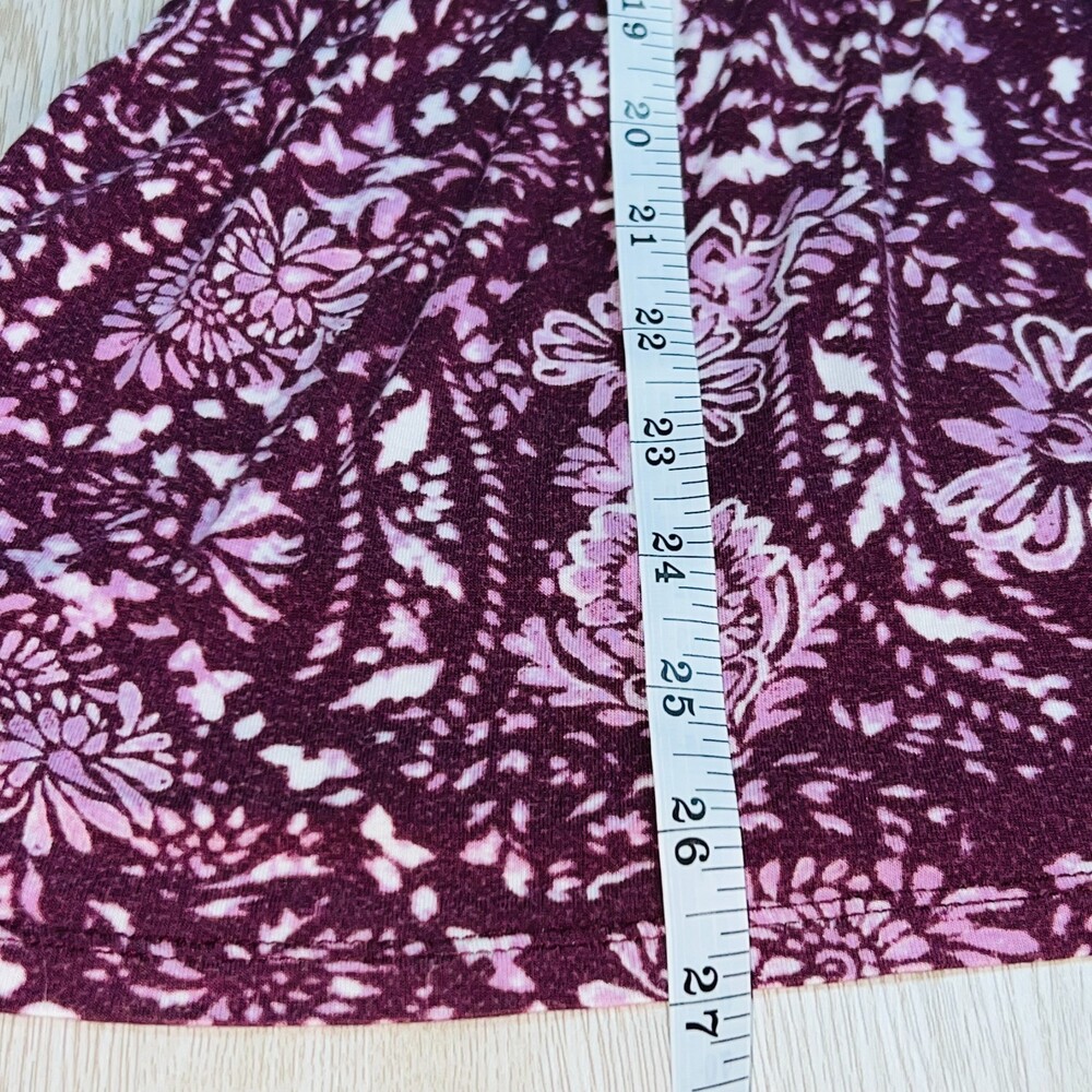 Faded Glory Top Womens XL Short Sleeve Blouse Burgundy Cottage Print Peplum Hem - Picture 11 of 13